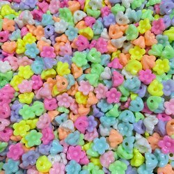ลูกปัดอะคริลิค 10มม. ลายดอกไม้ ร้อยข้าง คละสีหวาน (500 กรัม) SKU-08491