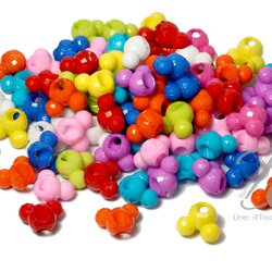 ลูกปัดอะคริลิค 15มม. ลายหัวหมี สีสด (500 กรัม) SKU-09848