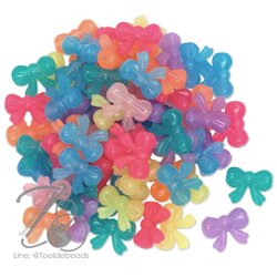 ลูกปัดอะคริลิค 12*20มม. ลายโบว์อ้วน คละสีเยลลี่ (500 กรัม) SKU-12226