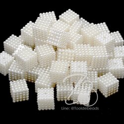 ลูกปัดมุกพลาสติก 14มม. มุกระเบิด ทรงเต๋า สีครีม (250 กรัม) SKU-10859