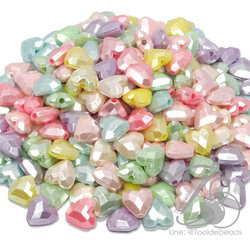 ลูกปัดพลาสติกเคลือบมุก 14มม. ลายหัวใจเจีย คละสี (500 กรัม) SKU-17134