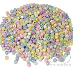 ลูกปัดพลาสติก เคลือบมุกพาสเทล 4มม. ทรงเต๋า (500 กรัม) SKU-17967