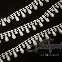 มุกเส้น 5*15มม. ลายหยดน้ำ สีครีม (1 หลา) SKU-01839