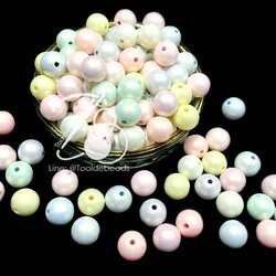 ลูกปัดพลาสติกเคลือบมุก 12มม. ทรงกลม คละสีอ่อน (500 กรัม) SKU-13027