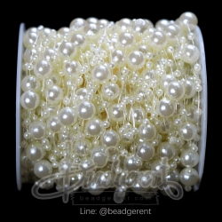 มุกเส้น 8มม. ลายมุกเจ้าสาว สีครีม (30 หลา) SKU-01859