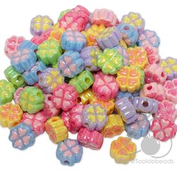 ลูกปัดอะคริลิค ทรงนูน 15มม. ลายดอกไม้หัวใจสี่แฉกเคลือบรุ้ง สีหวาน (500 กรัม) SKU-18451