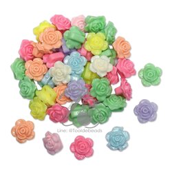 ลูกปัดอะคริลิค 19มม. ลายกุหลาบร้อยข้าง2รู คละสีหวาน (500 กรัม) SKU-12135