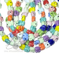 ลูกปัดเซรามิก 14*11มม. ลายช้าง คละสี (30 ชิ้น) SKU-18508