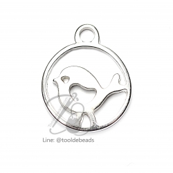 จี้เหล็ก 289 19มม. ลายนกล้อมวงกลม สีเงิน (1 ชิ้น) SKU-00755