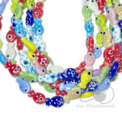 ลูกปัดเซรามิก 11*19มม. ลายปลามีจุด คละสี (20 ชิ้น) SKU-18502