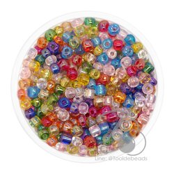 ลูกปัดเม็ดทราย 6/0 โทนรุ้ง คละสี (450 กรัม) SKU-08981