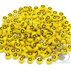 ลูกปัดอะคริลิค 10มม. ลายหน้ายิ้มเนื้อเงา สีเหลือง (15 กรัม) SKU-13895