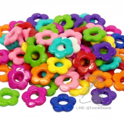 ลูกปัดอะคริลิค 19มม. ลายดอกไม้รูกลาง คละสีสด (500 กรัม) SKU-06862