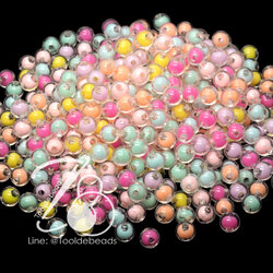 ลูกปัดอะคริลิค 10มม. ลายกลมสอดไส้ คละสีใส (10 กรัม) SKU-13468