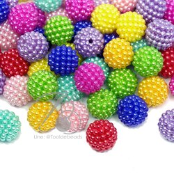 ลูกปัดมุกพลาสติก 14มม. มุกระเบิด ทรงกลม คละสี (250 กรัม) SKU-09888