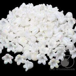 ลูกปัดอะคริลิค 15*10มม. ตัวครอบดอกไม้ เคลือบมุก สีขาว (500 กรัม) SKU-18178