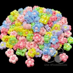 ลูกปัดอะคริลิค ทรงนูน 12มม. ลายดอกไม้เคลือบรุ้ง สีหวาน (500 กรัม) SKU-18436