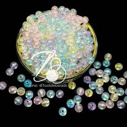 ลูกปัดพลาสติก เคลือบรุ้ง 6มม. ทรงกลม คละสีรุ้งใส (500 กรัม) SKU-13013