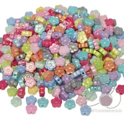 ลูกปัดพลาสติก เคลือบมุกสีสด 8มม. ลายดอกบ๊วย (500 กรัม) SKU-17970