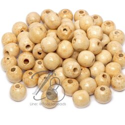 ลูกปัดไม้ 16มม. ทรงกลมลายไม้ สีครีม (500 กรัม) SKU-14376