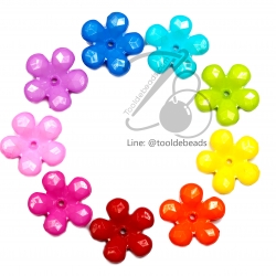 ลูกปัดอะคริลิค 24มม. ลายดอกจอกเล็ก คละสีสด (15 กรัม) SKU-05047