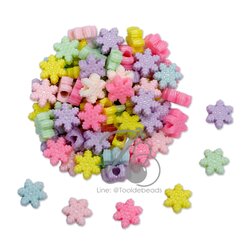 ลูกปัดอะคริลิค 15มม. ลายหิมะ คละสีหวาน (15 กรัม) SKU-12138