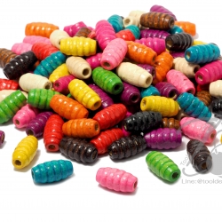 ลูกปัดไม้ 8*15มม. ลายตัวหนอน คละสี (500 กรัม) SKU-03736