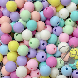 ลูกปัดเนื้อทราย 12มม. ทรงกลม สีพาสเทล คละสีขุ่น (10 กรัม) SKU-13840