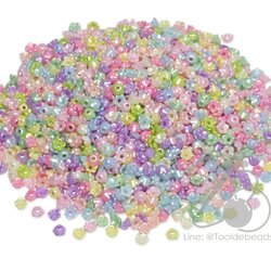 ลูกปัดพลาสติก เคลือบมุกพาสเทล 4มม. ตัวครอบดอกไม้จิ๋ว (500 กรัม) SKU-17940