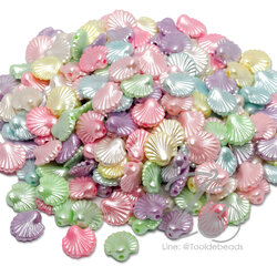 ลูกปัดพลาสติกเคลือบมุก 14มม. ลายหอย คละสี (500 กรัม) SKU-15308