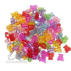 ลูกปัดอะคริลิค 10มม. ลายหมี คละสีใส (500 กรัม) SKU-13205