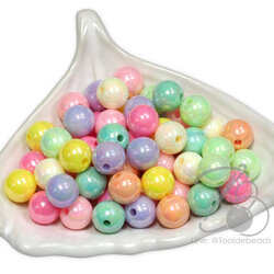 ลูกปัดพลาสติก เคลือบรุ้งลูกอม 10มม. ทรงกลม คละสี (10 กรัม) SKU-16420