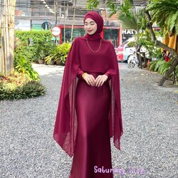 ชุดเดรสมุสลิม รุ่นทิชา limited edition เดรสผ้าซาร่า ชุดเดรสหางปลาพร้อมผ้าชีฟองคลุมไหล่
