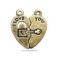 จี้เหล็ก 303 27*29มม. ลายหัวใจคู่ สีสนิม (2 ชิ้น) SKU-00771