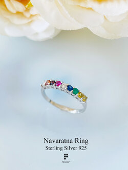 [SALE20%]แหวนนพเก้าเรียงเก้าเม็ด วางพลอยตามตำราไทยแท้ เงินแท้ชุบทองขาว สวยน่ารัก เสริมโชคลาภสิริมงคล