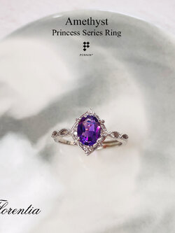FLORENTIA: แหวนอเมทิสต์ (Amethyst) ดีไซน์แนววินเทจ เจ้าหญิง เงินแท้ชุบทองคำขาว