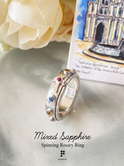แหวนประคำ แหวนสวดภาวนาคริสต์ หมุนได้ ไพลิน ทับทิม บุษ เงินแท้ Mixed Sapphire: Spinning Rosary Ring