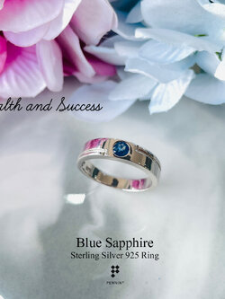 แหวนไพลิน (Blue Sapphire) แบบเรียบเท่ เงินแท้ ชุบทองคำขาว