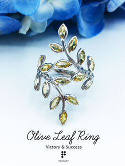 แหวนใบมะกอกบุษราคัม ช่อ 8 ใบก้านเพชรสวิส CZ นำชัยชนะ โชคลาภ และความร่ำรวย ไม่มีที่สิ้นสุด