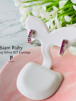 ต่างหูทับทิมสยาม แบบห่วงคลิป ฝังล็อค แข็งแรง ไม่หลุดง่าย เงินแท้ 925 ชุบทองขาว เสริมโชคลาภ ความรัก