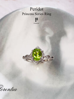 FLORENTIA: แหวนเพอริโด (Peridot) ดีไซน์แนววินเทจ เจ้าหญิง เงินแท้ชุบทองคำขาว