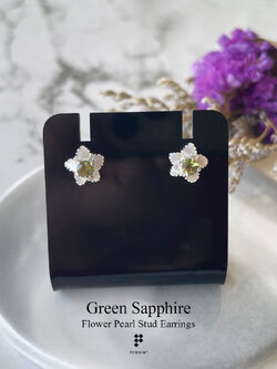 ต่างหูไข่มุกดอกไม้5 กลีบ เขียวส่อง 3.5mm หนามเตย แบบเสียบ