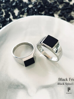 [SALE20%]แหวนนิล Black Friday : Square III เงินแท้ ชุบทองขาว เสริมโชคลาภ เท่ มีสไตล์