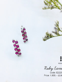 ต่างหูคลิป ทับทิมสลับเพชรสวิส CZ แข็งแรงไม่หลุดง่าย สวมใส่ติดตัวนำโชคลาภได้ทุกวัน