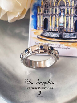 แหวนประคำ แหวนสวดภาวนาคริสต์ หมุนได้ พลอยไพลิน 2.5mm เงินแท้ Blue Sapphire: Spinning Rosary Ring