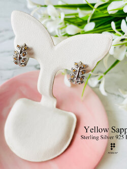 ต่างหูใบมะกอก พลอยบุษราคัม บางกะจะ จันทบุรี เผาเก่า แบบคลิป