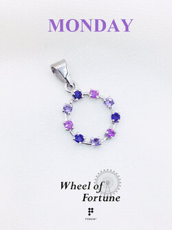 จี้พลอยแท้ Wheel of Fortune อเมทิสต์ เสริมดวงการเงินสำหรับคนวันจันทร์ เงินแท้ ชุบทองคำขาว