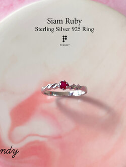 CANDY: แหวนทับทิมสยาม เม็ดเดี่ยว ลายเกลียวแบบน่ารัก มินิมอล เงินแท้ชุบทองคำขาว