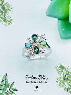 Palm Bliss: Wednesday แหวนพลอยแท้ เสริมดวงความสุข ความสำเร็จ สำหรับสาววันพุธ เงินแท้ 925 ชุบทองขาว