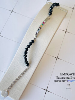 EMPOWER: สร้อยข้อมือพลอยนพเก้าแท้ตามตำราไทย สายลูกปัดนิลดำ 5mmx18 pcs ปรับความยาวได้ 15-20 cm